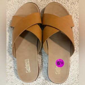 Catherines Women's Brown Slide Sandals